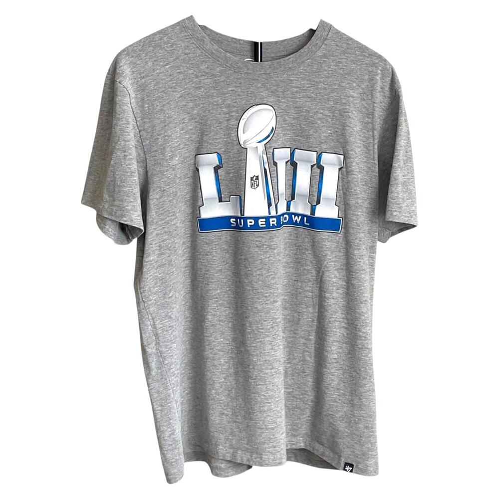 NFL Super Bowl‎ LIII Men’s Gray T Shirt made by '47 Size XL Patriots Rams CLEAN